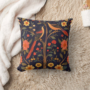 Vintage-Muster mit Vögeln und Blumen, Wald, Floral Kissen