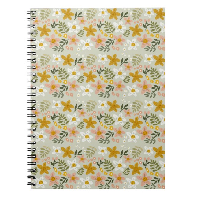 Vintage Muted Floral Botanical Seamless Pattern Notizblock (Vorderseite)