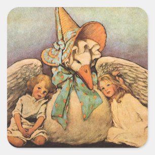 Vintage-Mutter-Gans-Kinder Jessie Willcox Smith Quadratischer Aufkleber