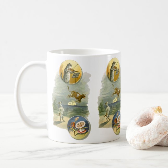 Vintage-Mutter-Gans-Kinderreim Hey Diddle Kaffeetasse (Mit Donut)