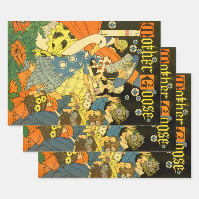 Vintage Mutter Gans lesen Bücher für Kinder Geschenkpapier Set (Set)