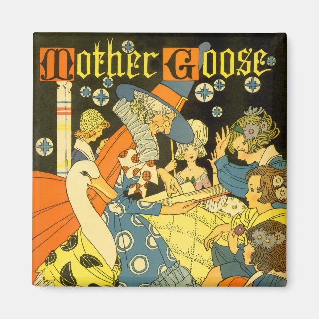 Vintage Mutter Gans lesen Bücher für Kinder Magnet (Vorne)