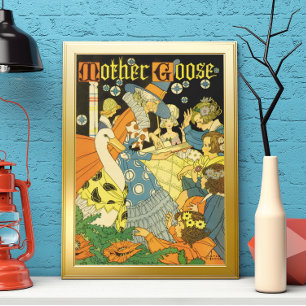 Vintage Mutter Gans lesen Bücher für Kinder Poster