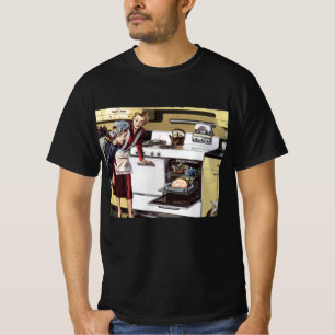 Vintage-Mutter in der Küche beim Kochen eines Oste T-Shirt