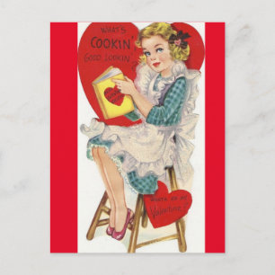 Vintage-Mutter in Schürze zum Valentinstag Postkarte
