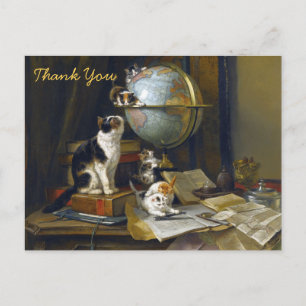 Vintage Mutter Katze Kätzchen Welt Globus Danke Postkarte