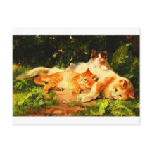 Vintage Mutter Katze mit ihren spielerischen Kätzc