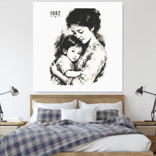 Vintage Mutter & Kind 1982 Leinwanddruck
