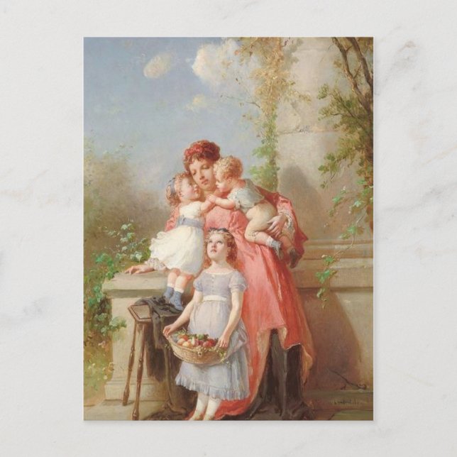 Vintage - Mutter & Kinder Postkarte (Vorderseite)