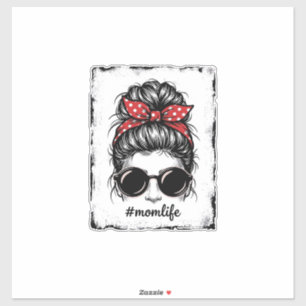 Vintage-Mutter-Leben-Unordentlicher-Bun-Bandana-Sh Aufkleber