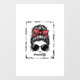 Vintage-Mutter-Leben-Unordentlicher-Bun-Bandana-Sh Fensteraufkleber