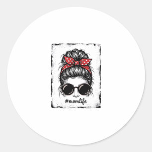 Vintage-Mutter-Leben-Unordentlicher-Bun-Bandana-Sh Runder Aufkleber