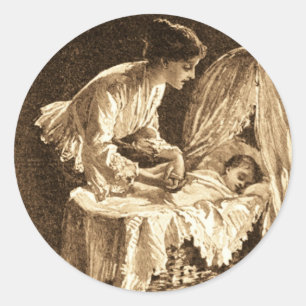 Vintage Mutter und Baby Runder Aufkleber