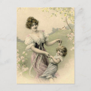 Vintage Mutter und Kind beim Tanzen Postkarte
