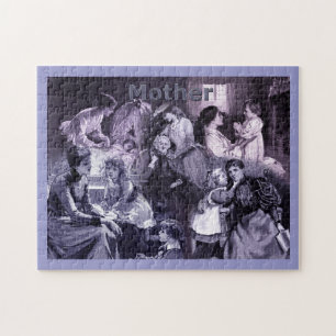 Vintage Mutter und Kinder Kunstcollage Puzzle