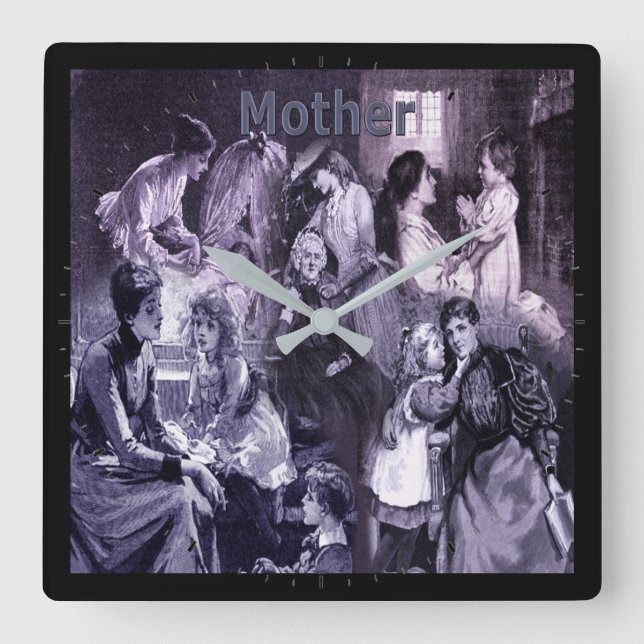 Vintage Mütter und Kinder sammeln Muttertag Quadratische Wanduhr (Vorderseite)