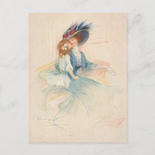 Vintage Mutter und Tochter küssen sich Postkarte