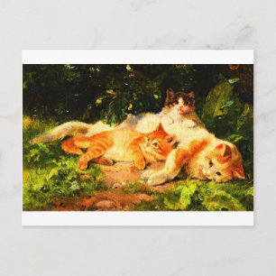 Vintage-Mutterkatze mit ihren spielenden Kätzchen Postkarte