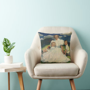 Vintage Muttertag, Mutter mit Kindern Kissen