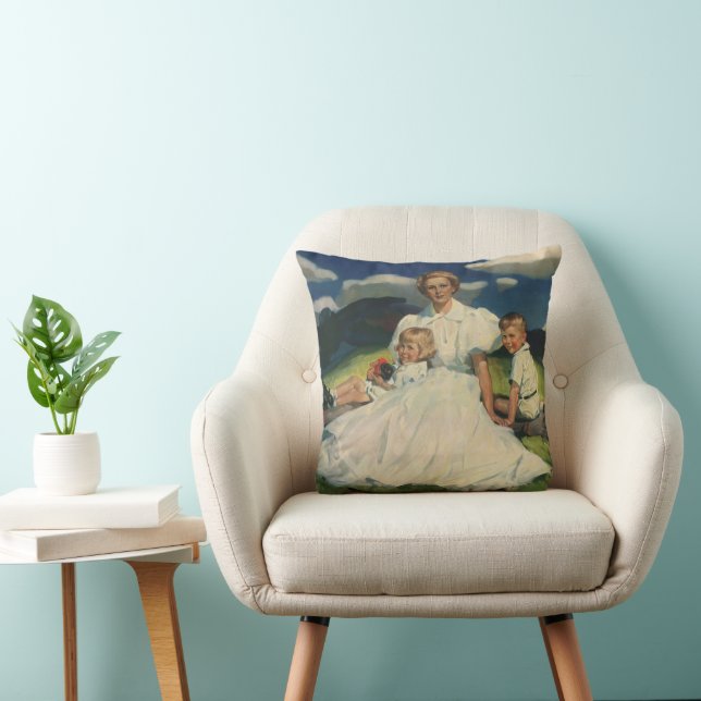 Vintage Muttertag, Mutter mit Kindern Kissen (Stuhl )