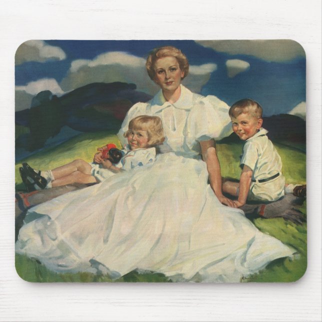 Vintage Muttertag, Mutter mit Kindern Mousepad (Vorne)
