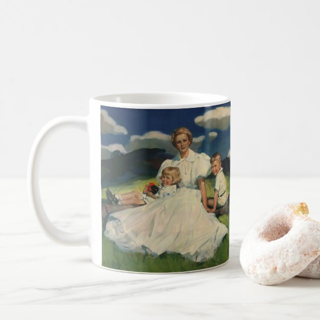 Vintage Muttertag, Mutter mit Kindern Tasse (Mit Donut)
