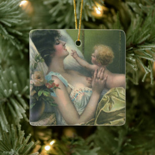 Vintage Muttertag, viktorianische Mutter mit Baby Keramikornament