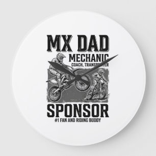 Vintage MX Dad Motocross Fahrkumpel-Shirt-Design Große Wanduhr