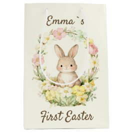 Vintage My First Easter Bunny Floral Wreath Mittlere Geschenktüte