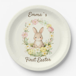 Vintage My First Easter Bunny Floral Wreath Pappteller