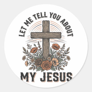 Vintage My Jesus Floral Cross Christliches T-Shirt Runder Aufkleber