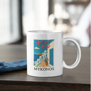 Vintage Mykonos Griechenland Reise - Farbige Kunst Kaffeetasse