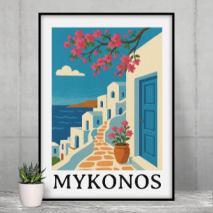 Vintage Mykonos Griechenland Reise - Farbige Kunst Poster