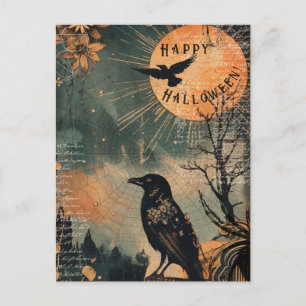 Vintage Mystic Raben Mond Frohes Halloween Postkar Postkarte
