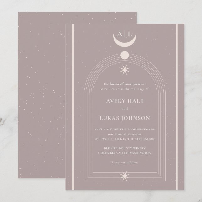 Vintage Mystical Moon Night Monogram Wedding Einladung (Vorne/Hinten)