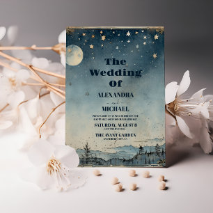 Vintage Mystische Blaue Sonne Mond Hochzeit Einladung