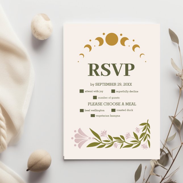 Vintage mystische botanische Hochzeit RSVP Karte (Von Creator hochgeladen)