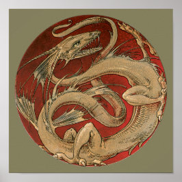 Vintage Mythologie, antiker Goldener Drache Poster