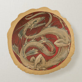 Vintage Mythologie, antiker Goldener Drache Rundes Kissen