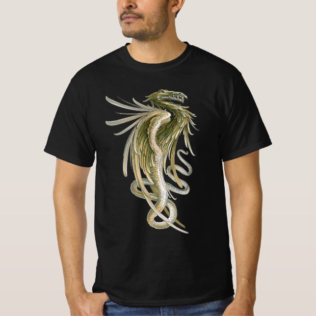 Vintage Mythologie, Flügeldrache mit Schlange-Schw T-Shirt (Vorderseite)