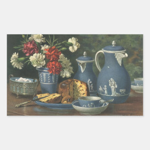 Vintage Nachmittagstee, Kuchen, Tee und Blumen Rechteckiger Aufkleber