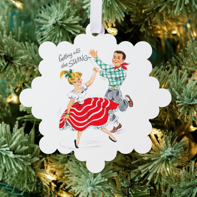 Vintage Nachricht "Retro Couple" Ornament Karte (Insitu (Baum))