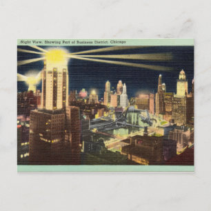 Vintage, Nachtansicht, Geschäftsviertel, Chicago Postkarte