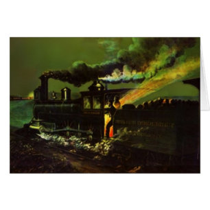 Vintage Nachtzug-Eisenbahneisenbahn-Lokomotivkarte