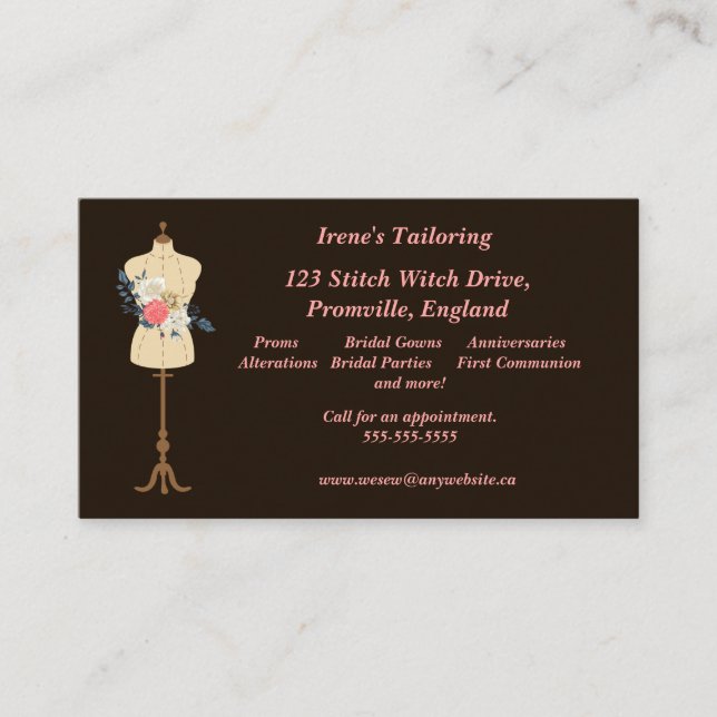 Vintage Nähform mit Blume und Ständer Visitenkarte (Vorderseite)