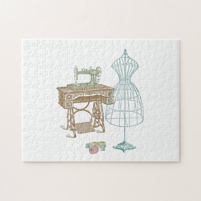 Vintage NähIllustration des antiken Dressmaker Kit Puzzle (Horizontal)