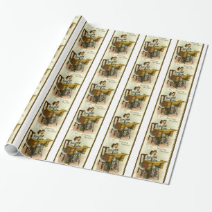 Vintage Nähmaschine-Anzeige mit Mädchen Geschenkpapier