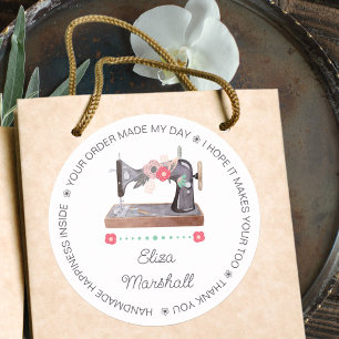 Vintage Nähmaschine Boho Floral Handmade Runder Aufkleber