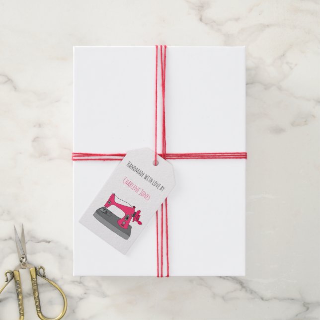 Vintage Nähmaschine, handgefertigt, personalisiert Geschenkanhänger (Mit Garn)