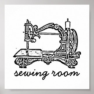 Vintage Nähmaschine im Nähraum Poster